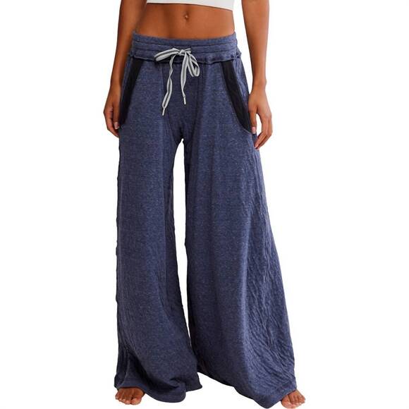 FREE PEOPLE Pants - NEW FREE PEOPLE wait a minute wide leg lounge pants in navy heather combo